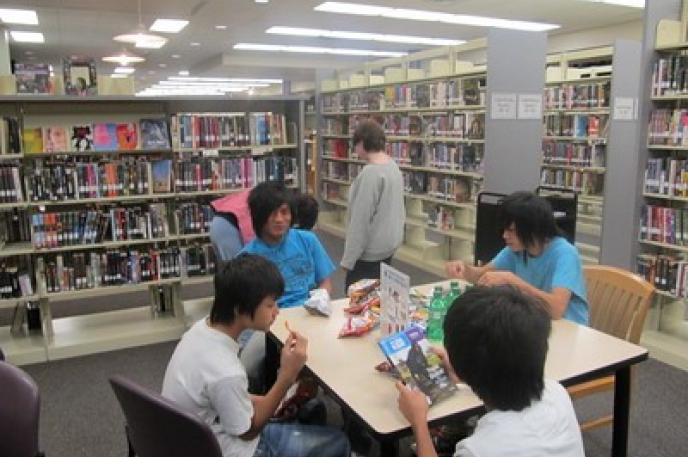 Asian American students participating in a Library event. 