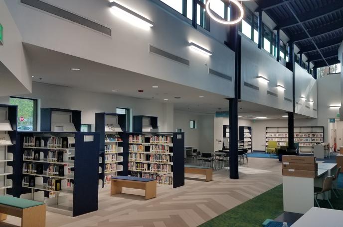 A lobby photo from Charlotte Mecklenburg Library's newly renovated North County Regional Library A lobby photo from Charlotte Mecklenburg Library's newly renovated North County Regional Library