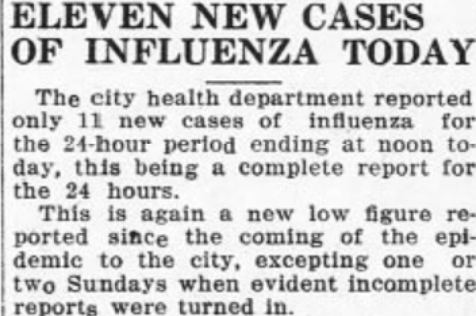 Magazine excerpt from the Charlotte Observer in 1918 about the Spanish Flu