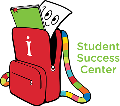 red backpack with student success center text
